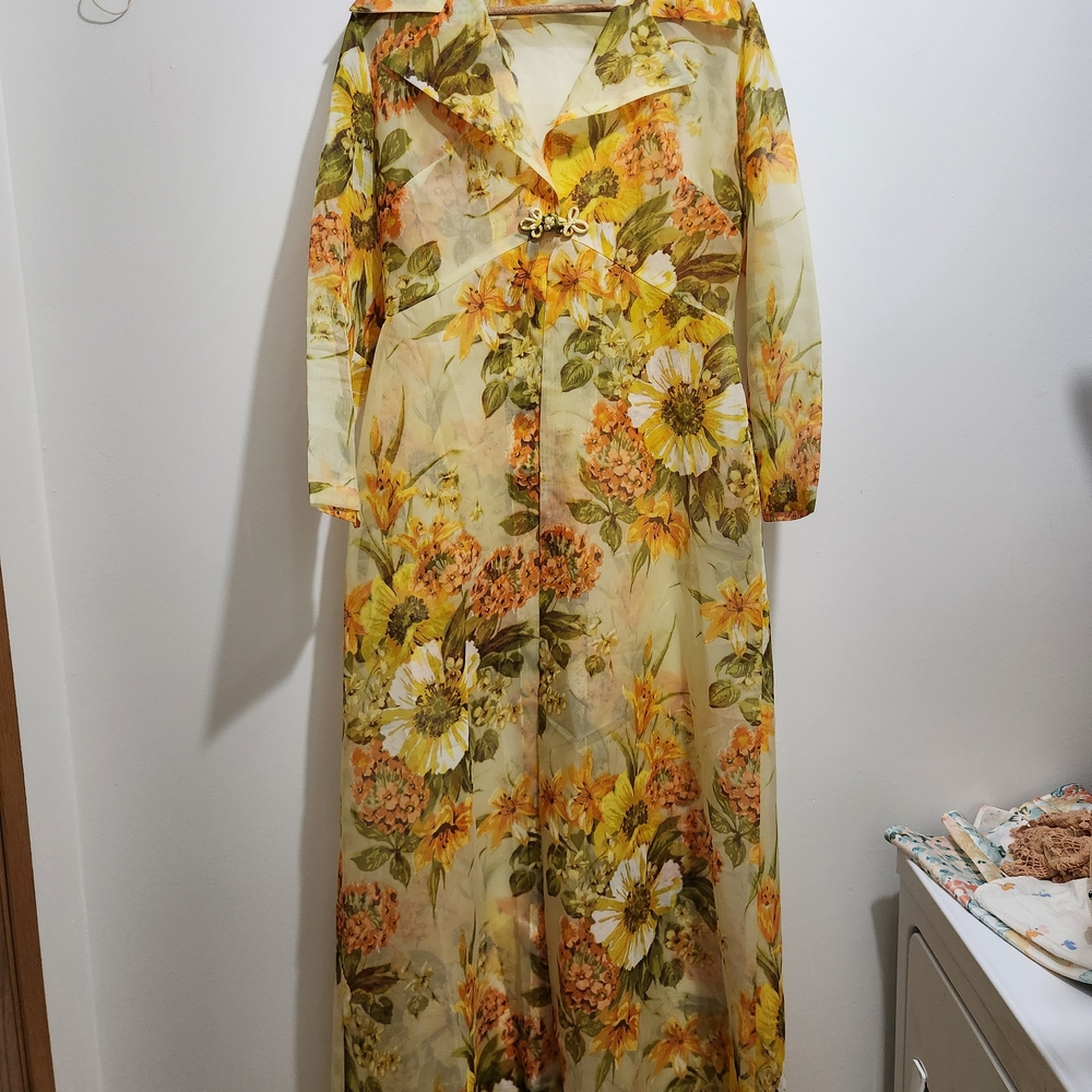 Floral Yellow Sheer House Coat